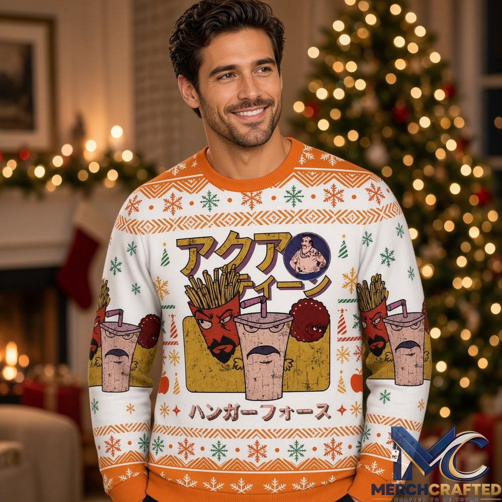 Aqua Teen Hunger Force Christmas Ugly Sweater β Japanese Retro Cartoon Knit Holiday Pullover