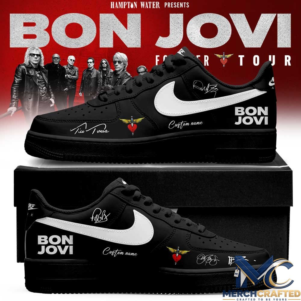 Bon Jovi Forever Tour 2026 Signature Custom Name AF1 Shoes – Black White Edition
