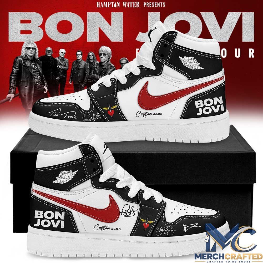 Bon Jovi Forever Tour 2026 Signature Custom Name AJ1 Shoes – Black White Edition