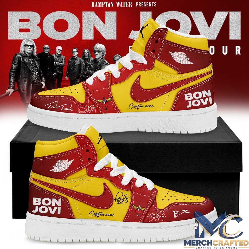 Bon Jovi Forever Tour 2026 Signature Custom Name AJ1 Shoes β Yellow Red Edition