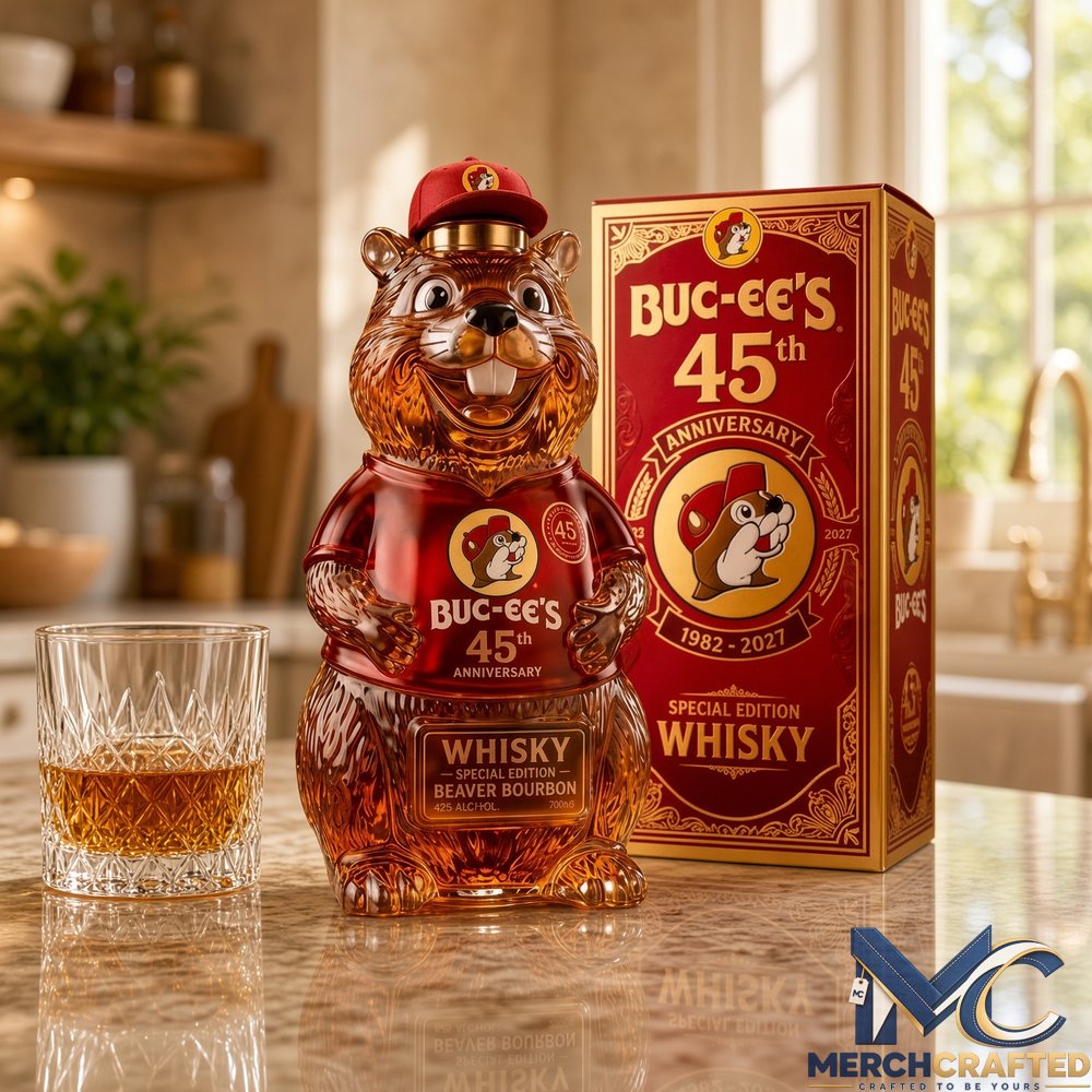 Buc-ee's 45th Anniversary Whiskey Decanter β Beaver Bourbon Bottle 1982-2027