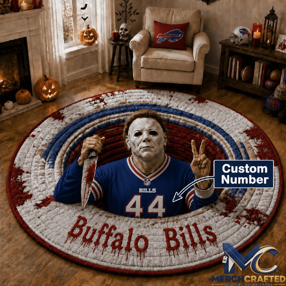 Buffalo Bills x Michael Myers 2026 Halloween Custom Number Special Quilted Round Rug