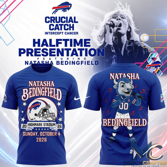 Buffalo Bills x Natasha Bedingfield Highmark Stadium Crucial Catch T Shirt Blue Graphic Tee