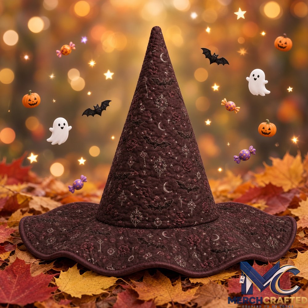 Burgundy Gothic Floral Paisley Limited Edition Quilted Witch Hat Halloween Costume Hat