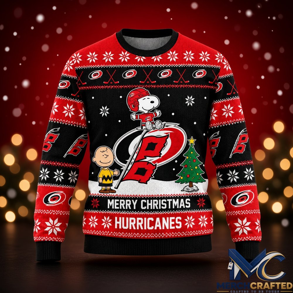 Carolina Hurricanes Snoopy Charlie Brown Ugly Christmas Sweater 2026 Knit Jumper Hockey Holiday Gift
