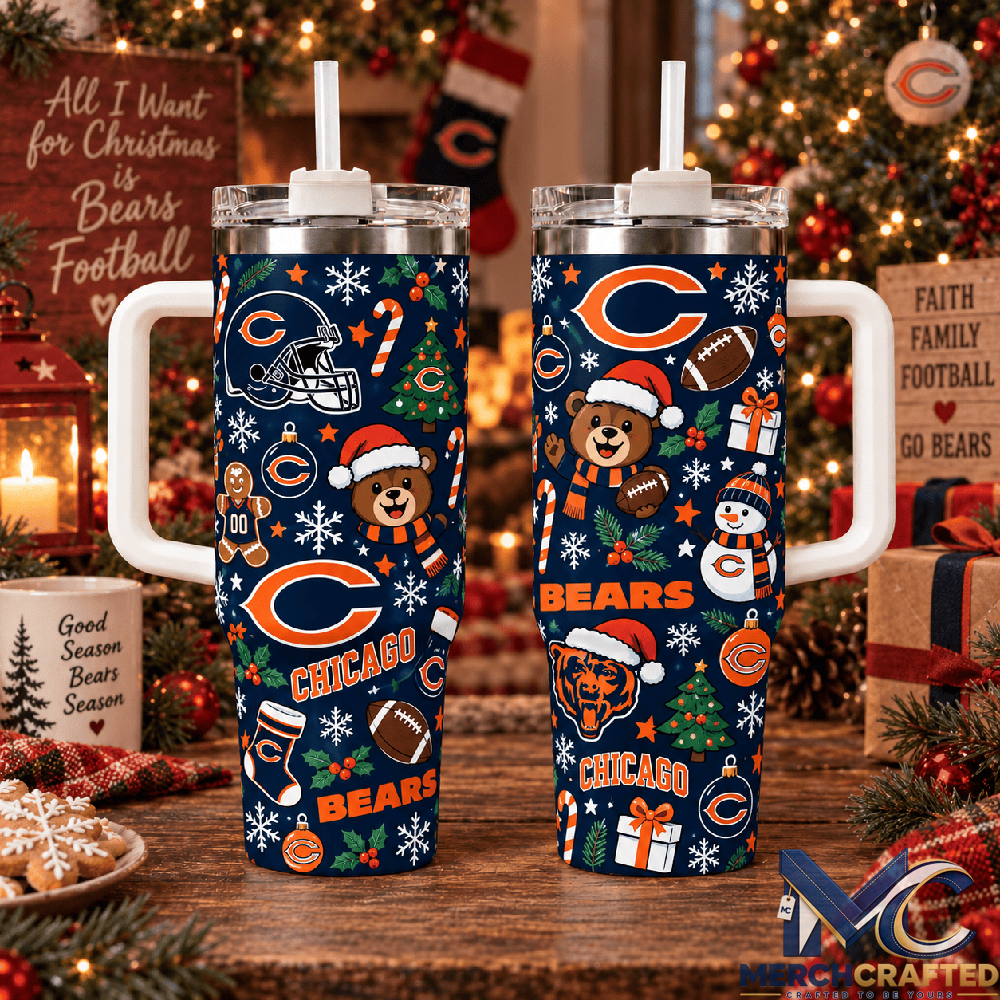 Chicago Bears Christmas Tumbler 40 oz with Handle and Straw