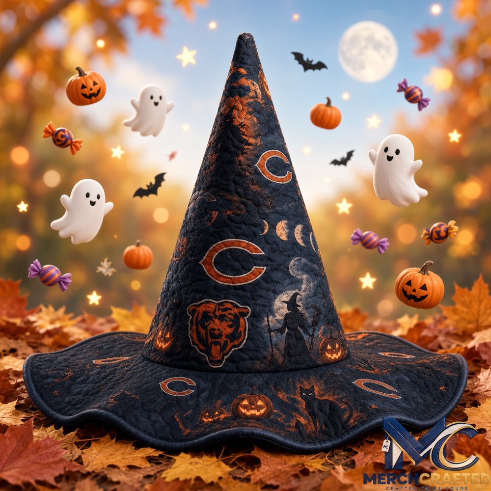 Chicago Bears Football Halloween 2026 Quilted Witch Hat Navy Orange Costume Hat