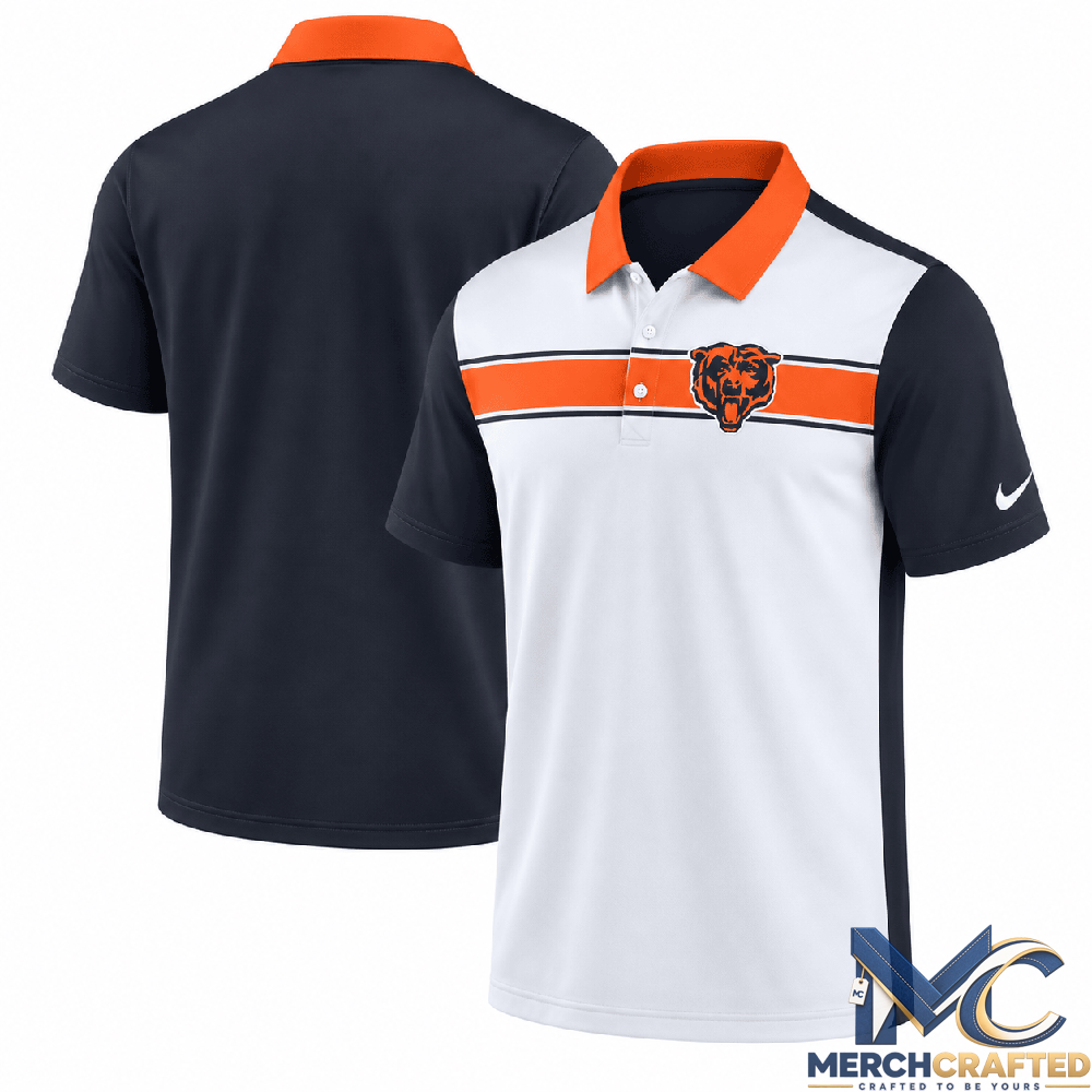 Chicago Bears Retro Stripe Navy White Orange Polo Shirt