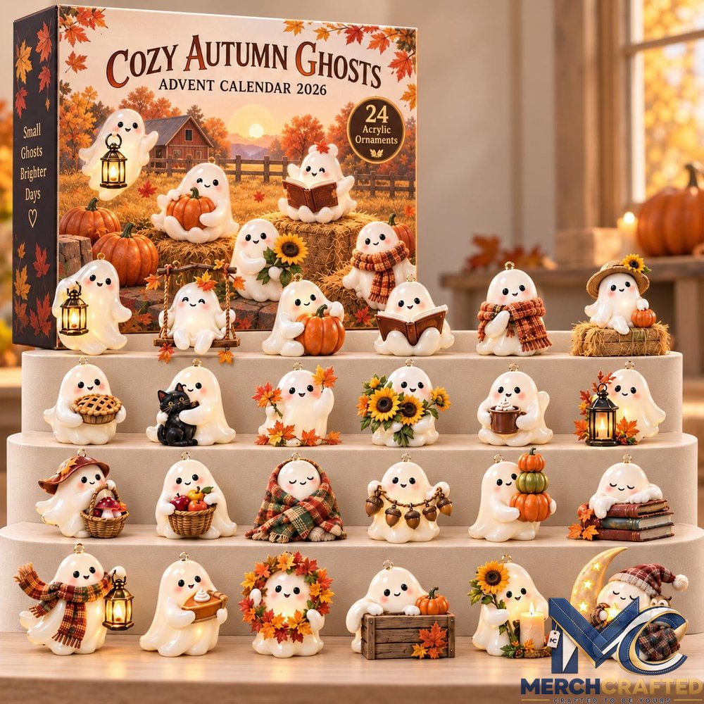Cozy Autumn Ghosts Advent Calendar 2026 – 24 Acrylic Ornament Countdown