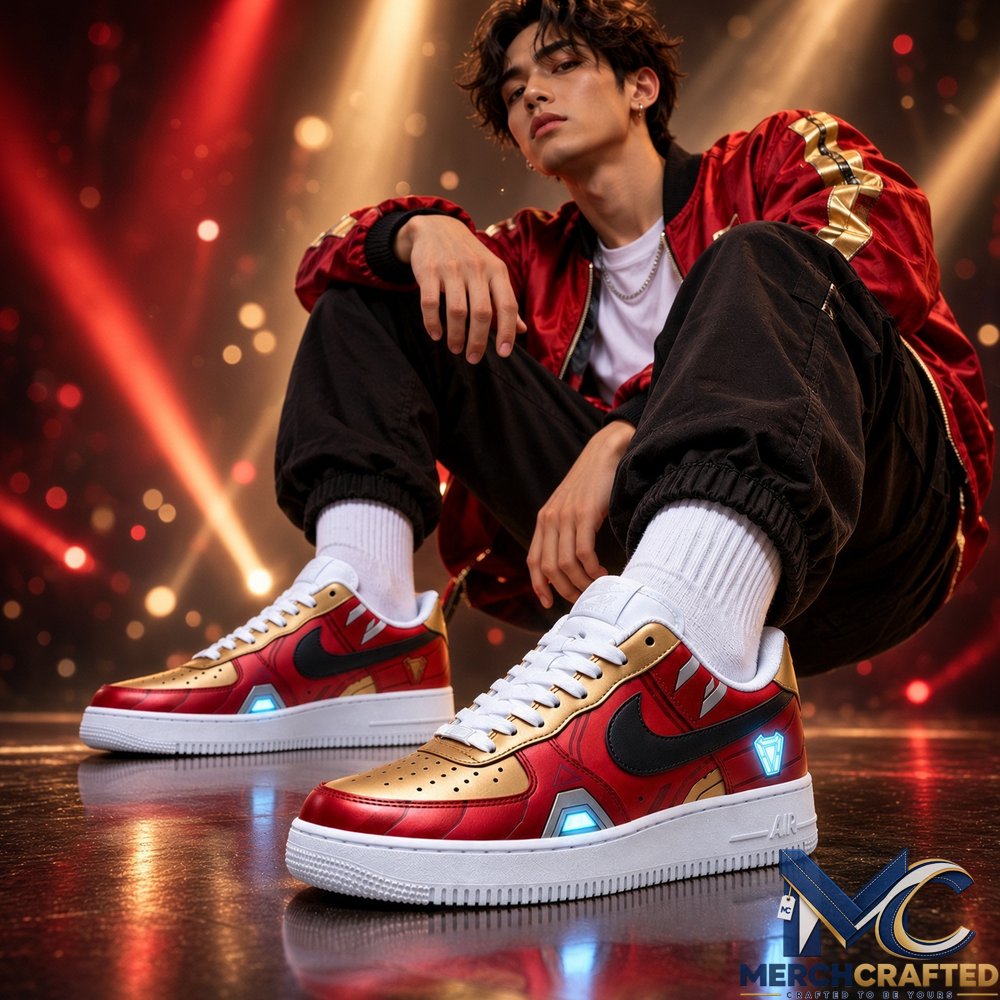 Custom Iron Man Nike Air Force 1 Sneakers 2026 Avengers Endgame Red Gold Arc Reactor Low Top Shoes