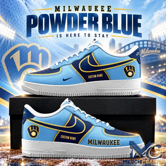 Custom Name Milwaukee Brewers 2026 Powder Blue Low Top Sneakers