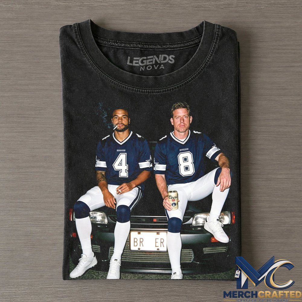 Dallas Cowboys Dak Prescott x Troy Aikman Smoking on the Car T-Shirt