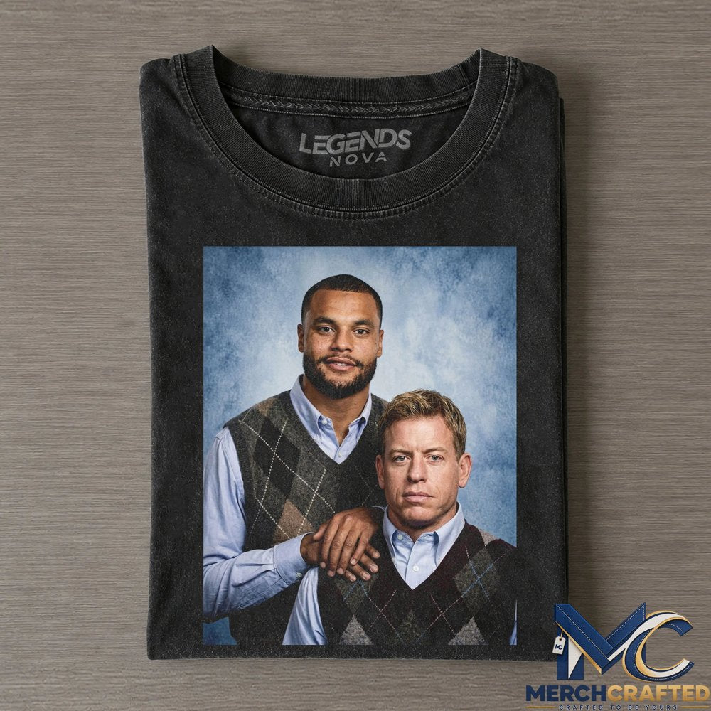 Dallas Cowboys Dak Prescott x Troy Aikman Step Brothers Portrait T-Shirt
