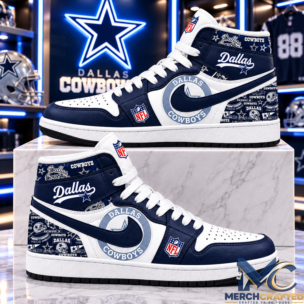Dallas Cowboys Navy White Football High Top Sneakers Fan Shoes for Men and Women