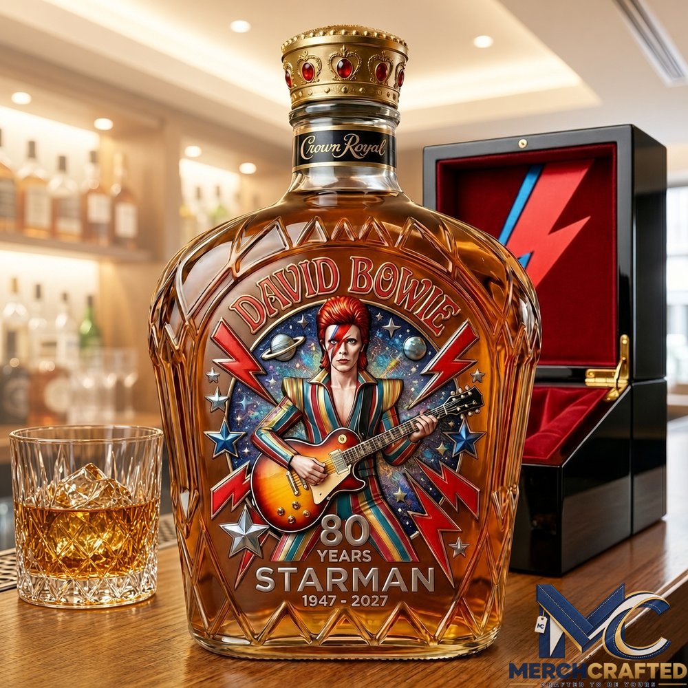 David Bowie 80 Years Starman Whiskey Decanter 1947-2027 Crown Cap