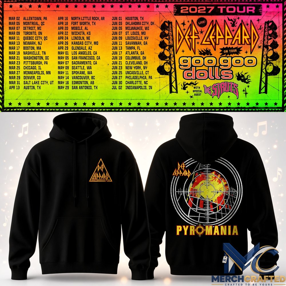 Def Leppard & Goo Goo Dolls 2027 Tour Black Rock Band Hoodie
