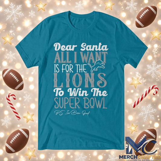 Detroit Lions Dear Santa Super Bowl Christmas T Shirt