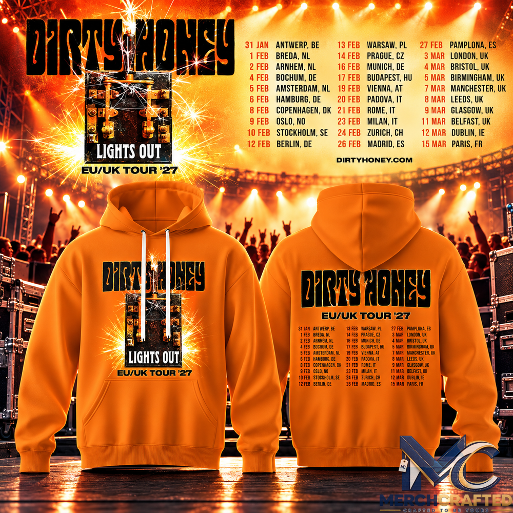 Dirty Honey Lights Out EU UK Tour 2027 Orange Premium Hoodie