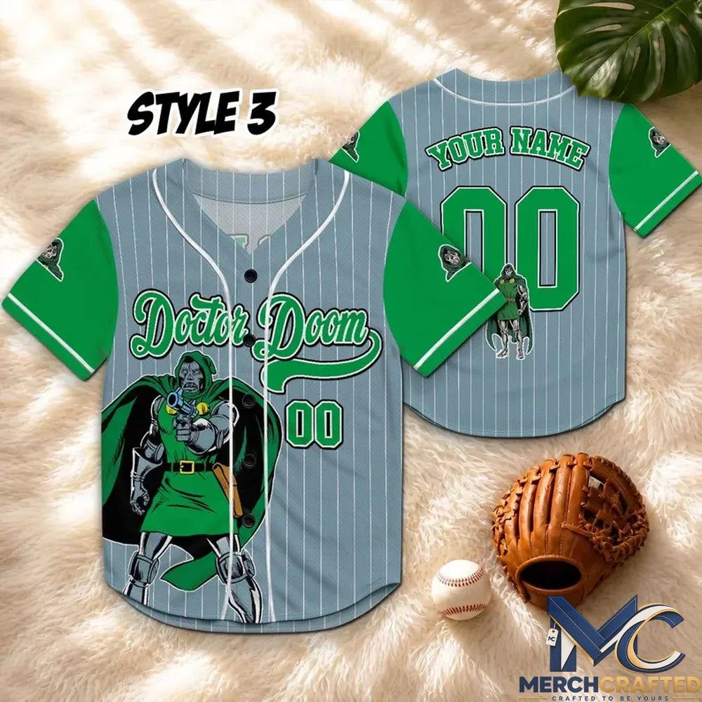Dr Doom Doomsday Blue Green Baseball Jersey