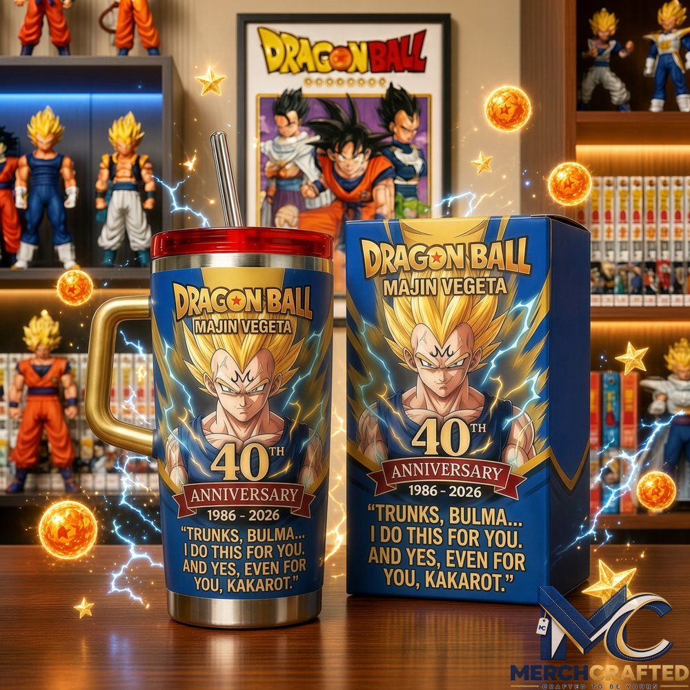 Dragon Ball Majin Vegeta The Proud Prince 40th Anniversary Tumbler 1986 to 2026 Cup with Gift Box