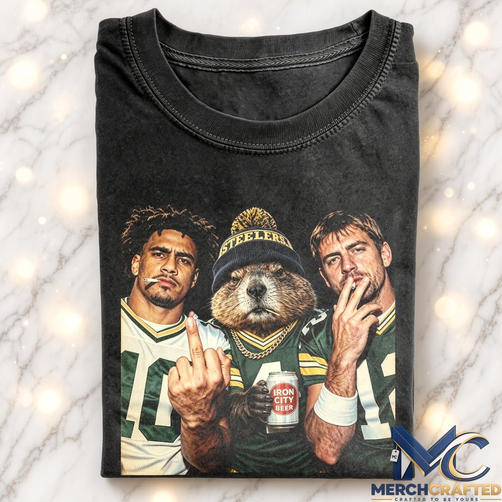 Green Bay Packers x Jordan Love x Aaron Rodgers Smoking Drinking Middle Finger Tee