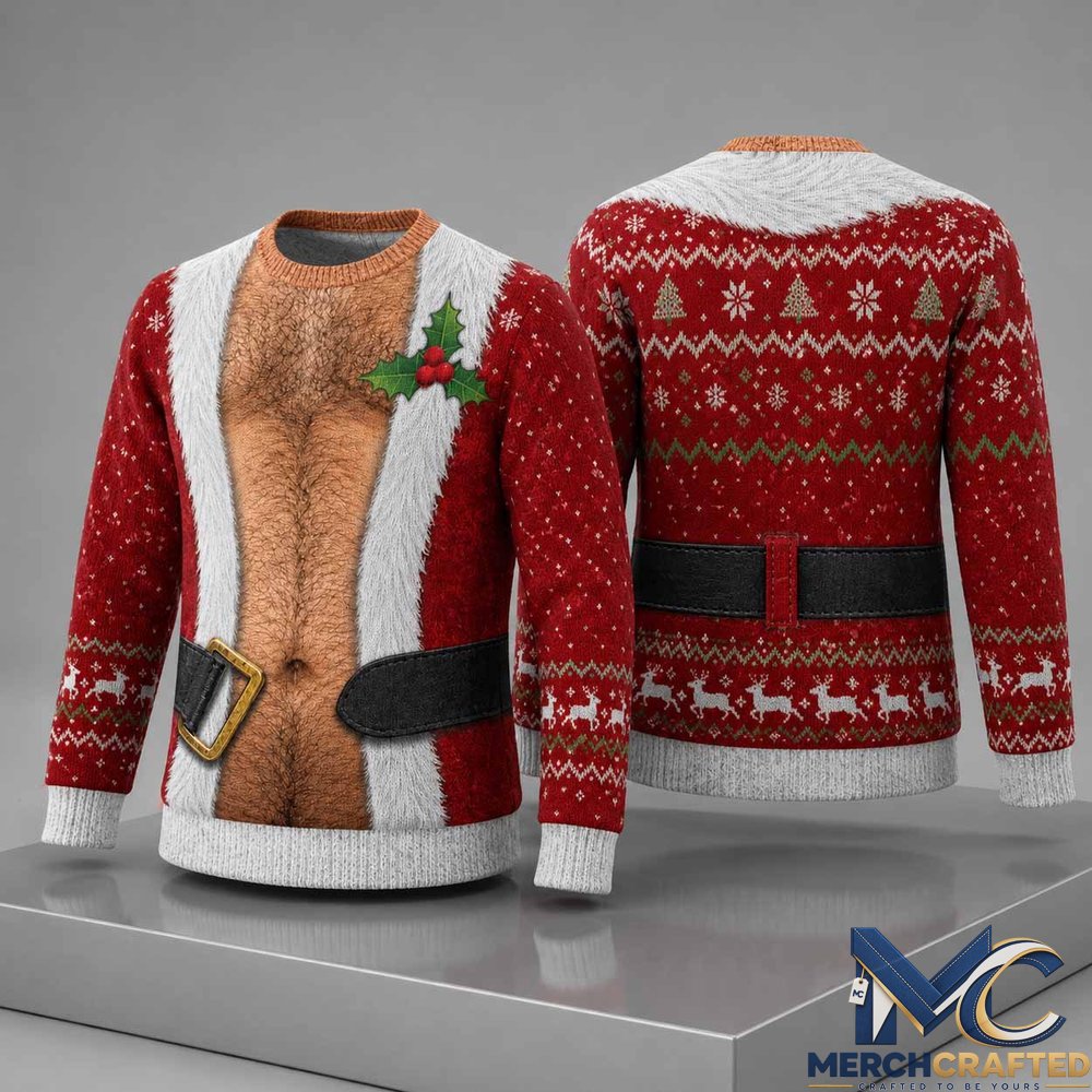 Hairy Chest Santa Christmas Ugly Sweatshirt