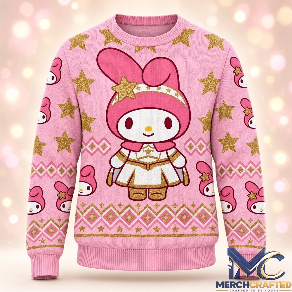 Hello Kitty x The Boys Funny Pink Pattern Ugly Christmas Sweater My Melody Starlight Holiday Knit for Fans
