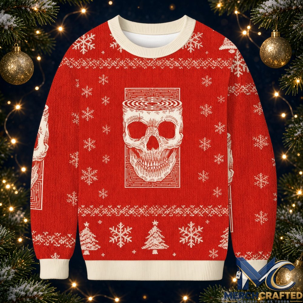 Horror Skull Christmas Ugly Sweater – Red Knit Holiday Sweatshirt