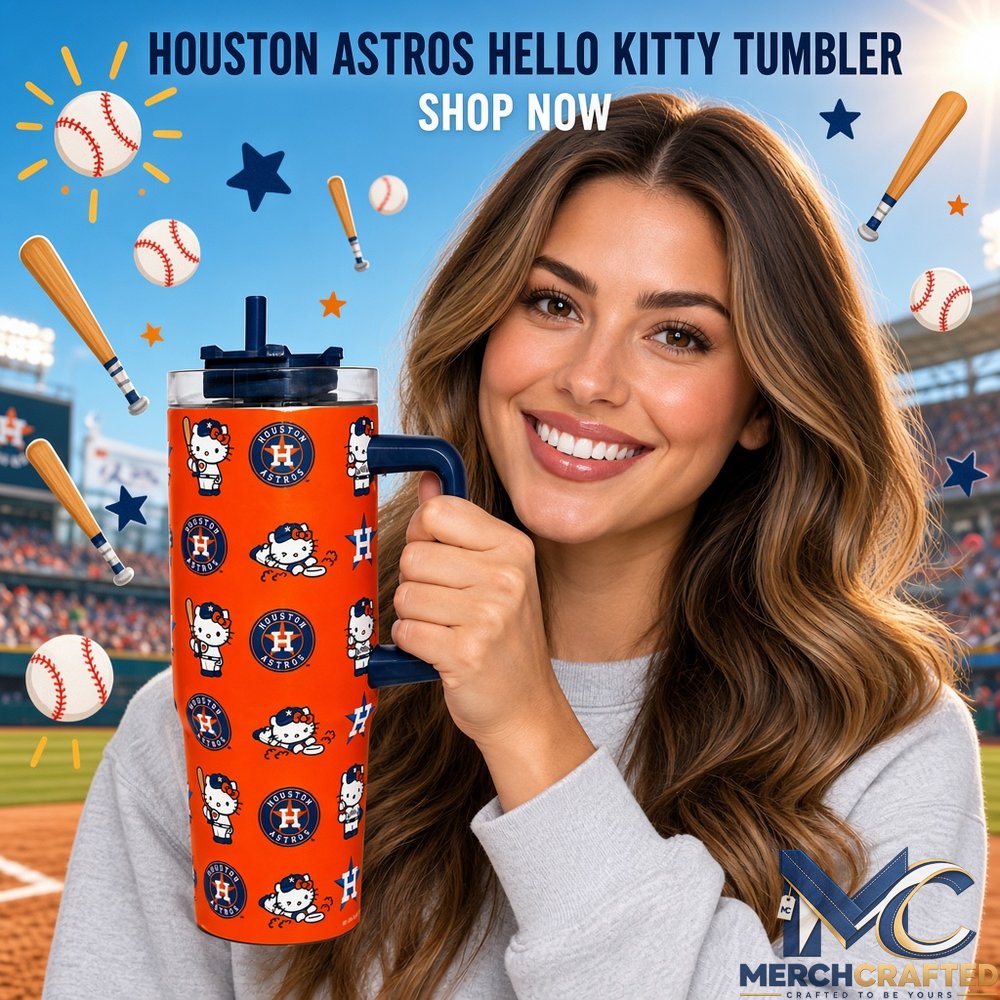 Houston Astros Hello Kitty Tumbler with Handle and Straw Baseball Fan Travel Mug Gift