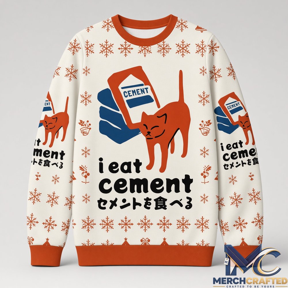 I Eat Cement Meme Cat Ugly Christmas Sweater β Funny Holiday Knit Pullover