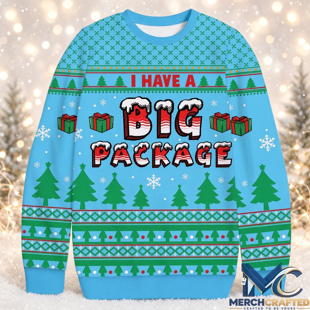 I Have a Big Package Funny Ugly Christmas Sweater, Holiday Gift Knit Pullover, Men's Women's Unisex Christmas Sweatshirt