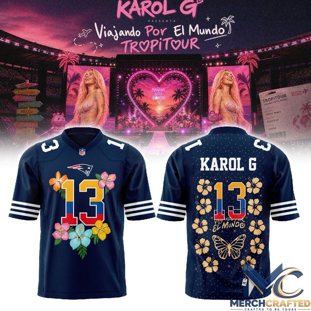 Karol G x New England Patriots Viajando Por El Mundo TropiTour 2026 Football Jersey