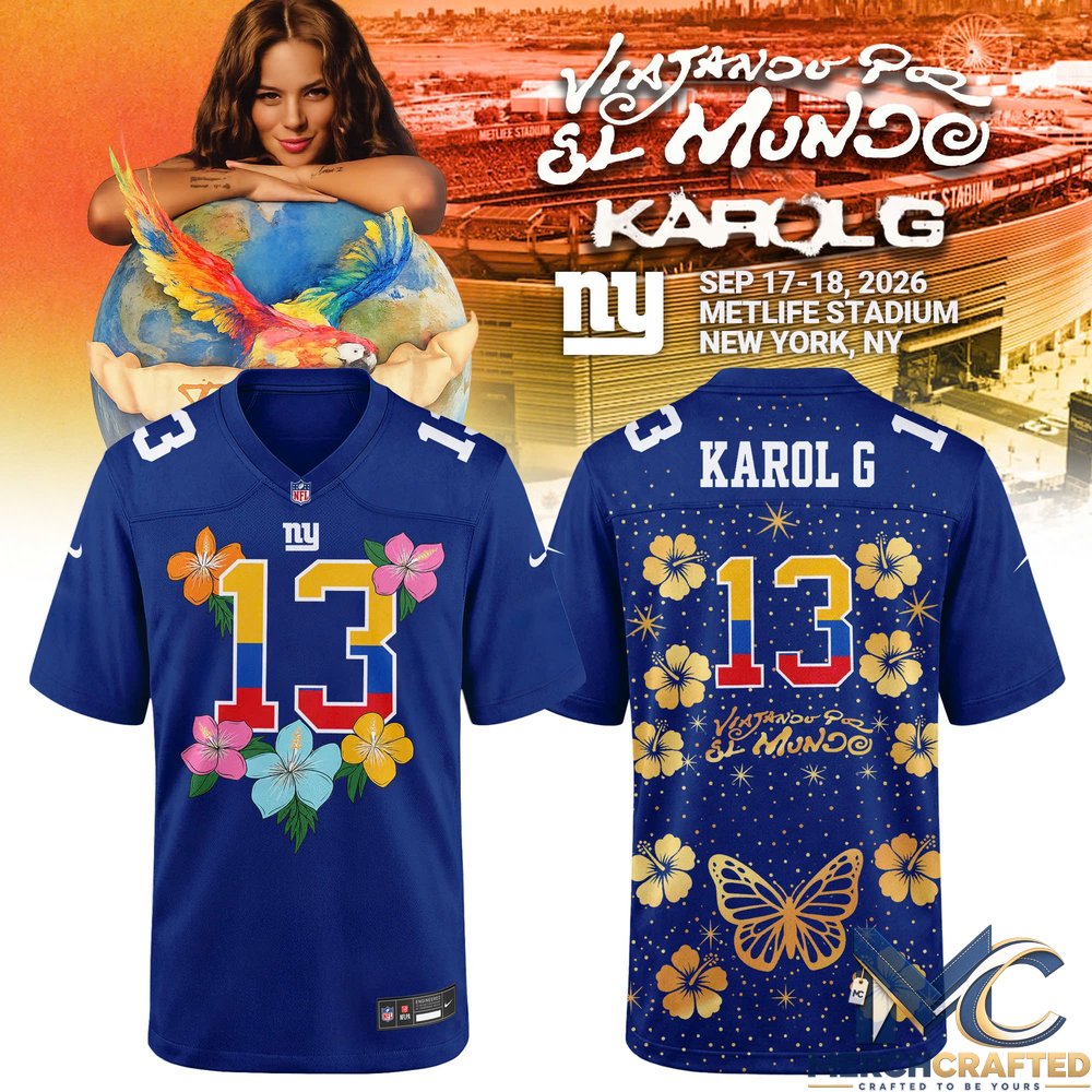 Karol G x New York Giants Viajando Por El Mundo 2026 MetLife Stadium Football Jersey