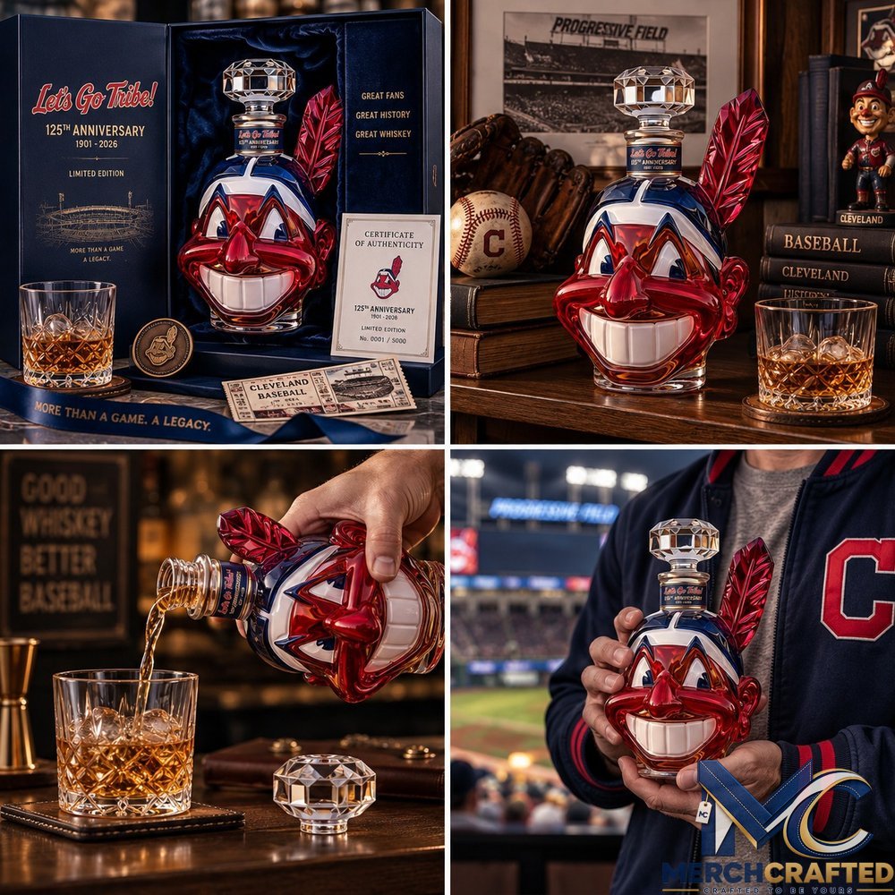 Lets Go Tribe 125th Anniversary Chief Wahoo Whiskey Decanter