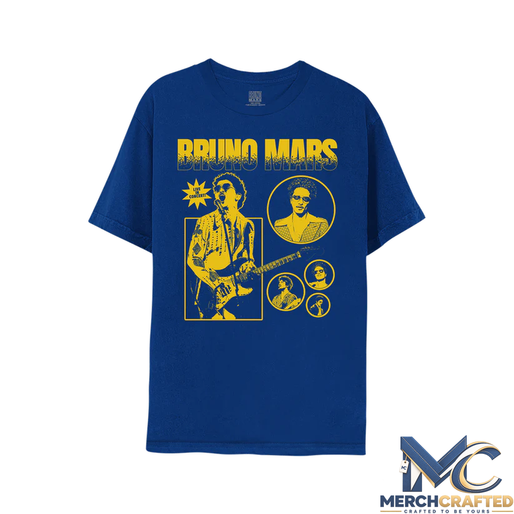 Limited Edition Bruno Mars Concert T-Shirt Blue – Photo Collage Design