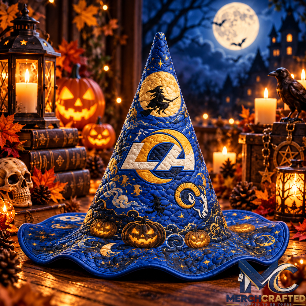 Los Angeles Rams Halloween Witch Hat Quilted Pumpkin Moon Costume Hat