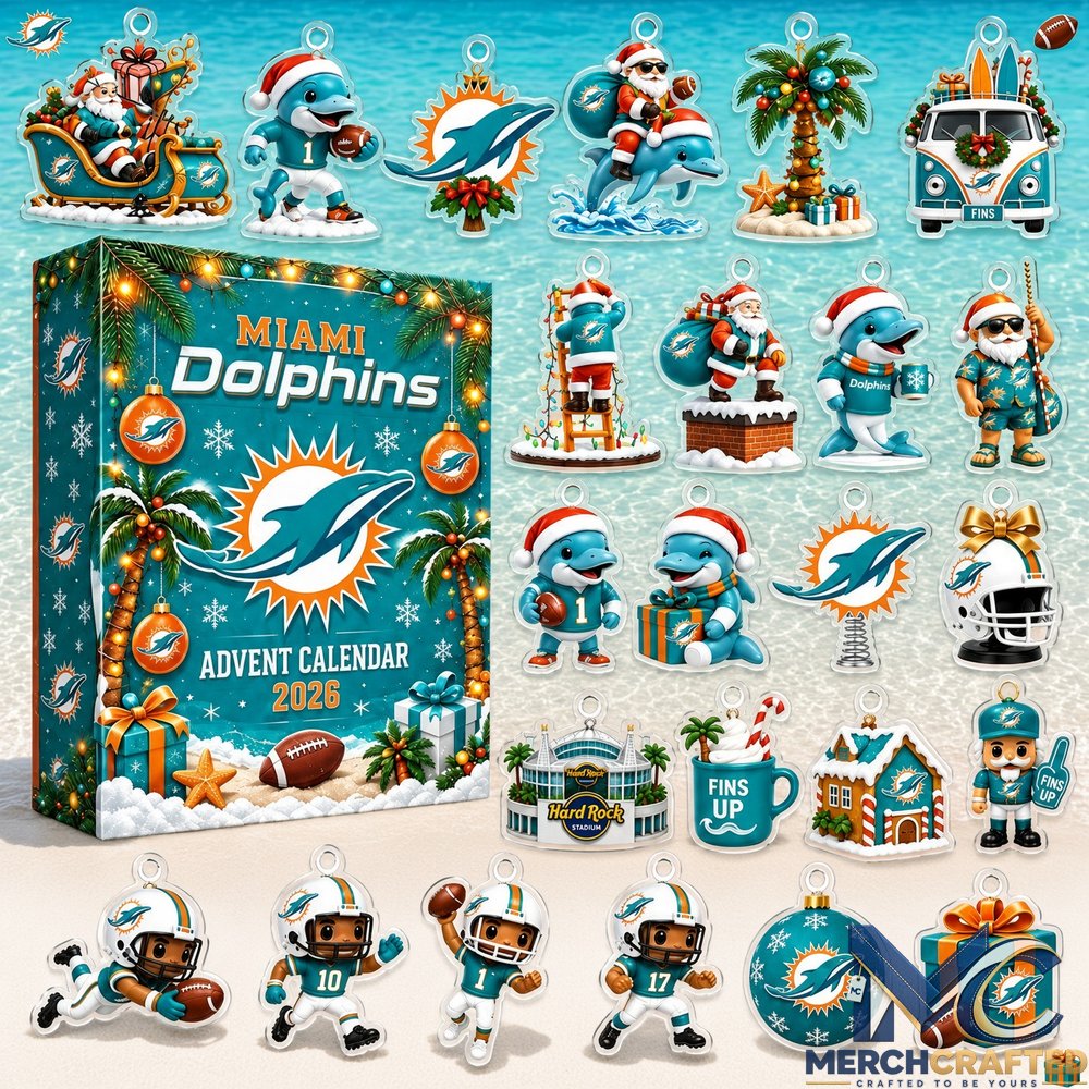 Miami Dolphins Advent Calendar 2026 – 24 Day NFL Christmas Ornament Box