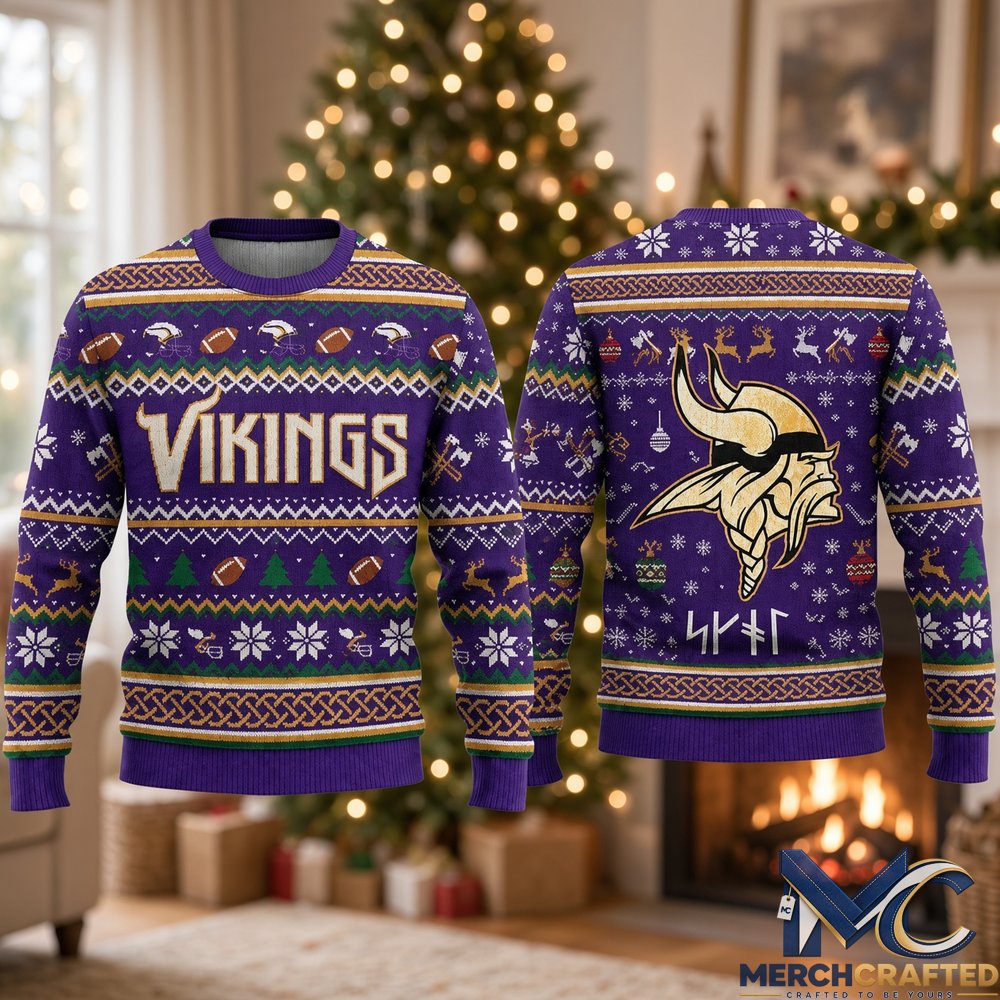 Minnesota Vikings Skol Runes Ugly Christmas Sweater 2026 Purple Gold Holiday Knit for Football Fans