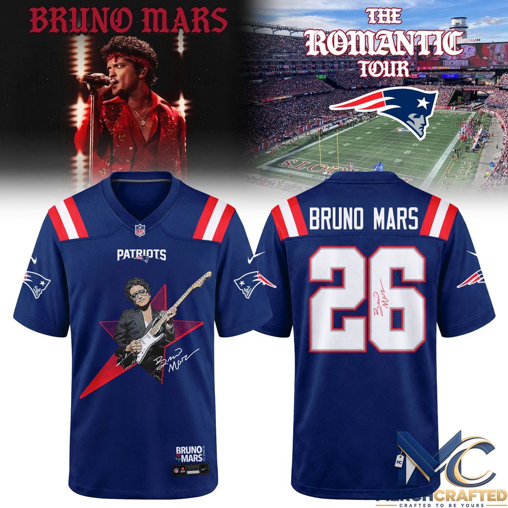 New England Patriots x Bruno Mars – The Romantic Tour 2026 Football Jersey