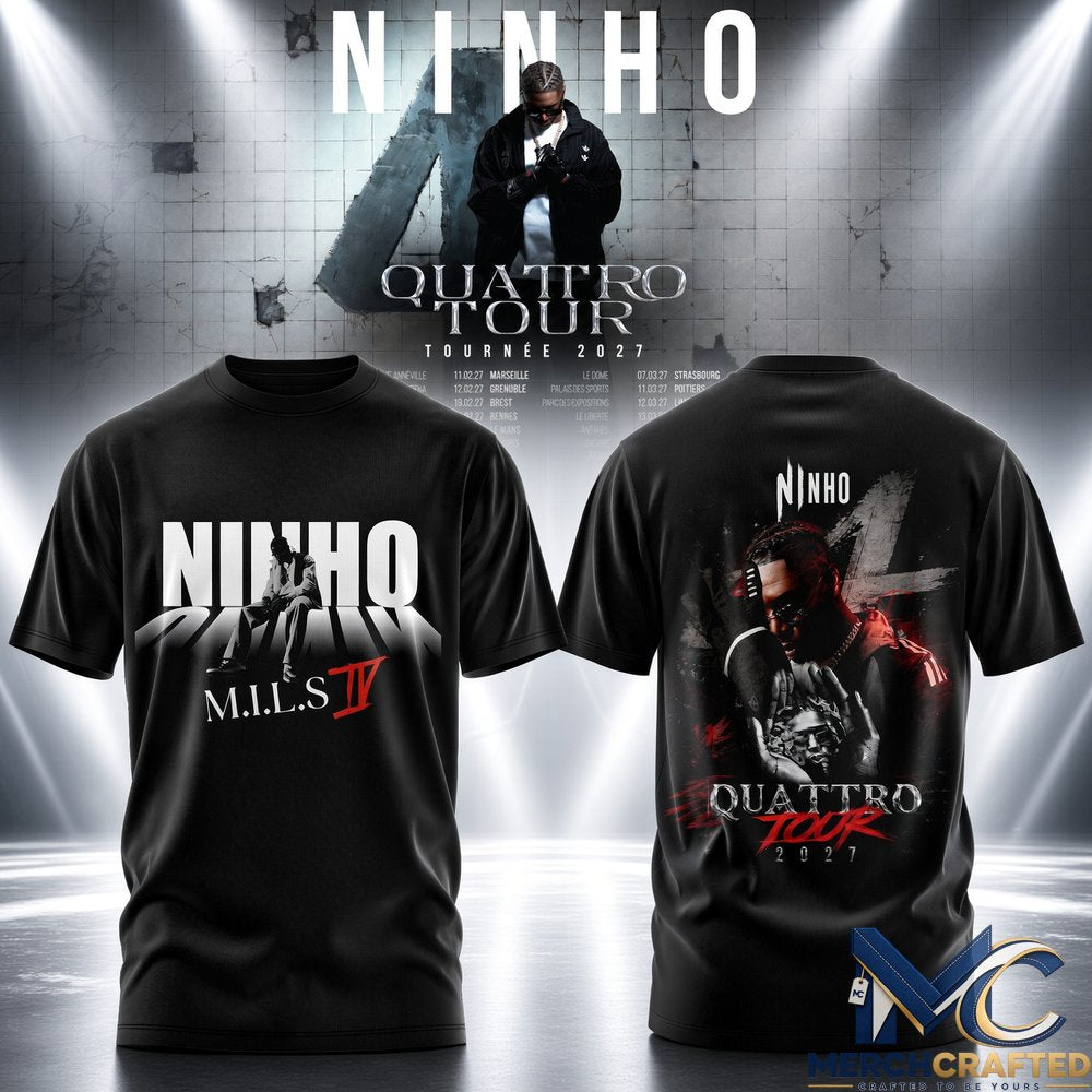 Ninho Quattro Tour Tournée 2027 Black Tee France Concert Merch