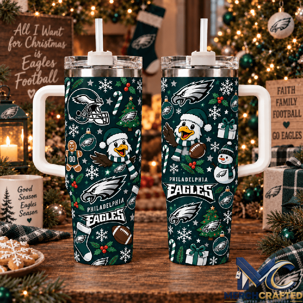 Philadelphia Eagles Christmas 40oz Tumbler With Handle Holiday Football Fan Gift