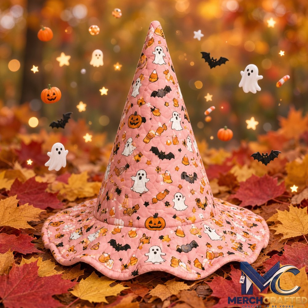 Pink Cute Ghost Pumpkin Halloween 2026 Limited Quilted Witch Hat Costume Hat