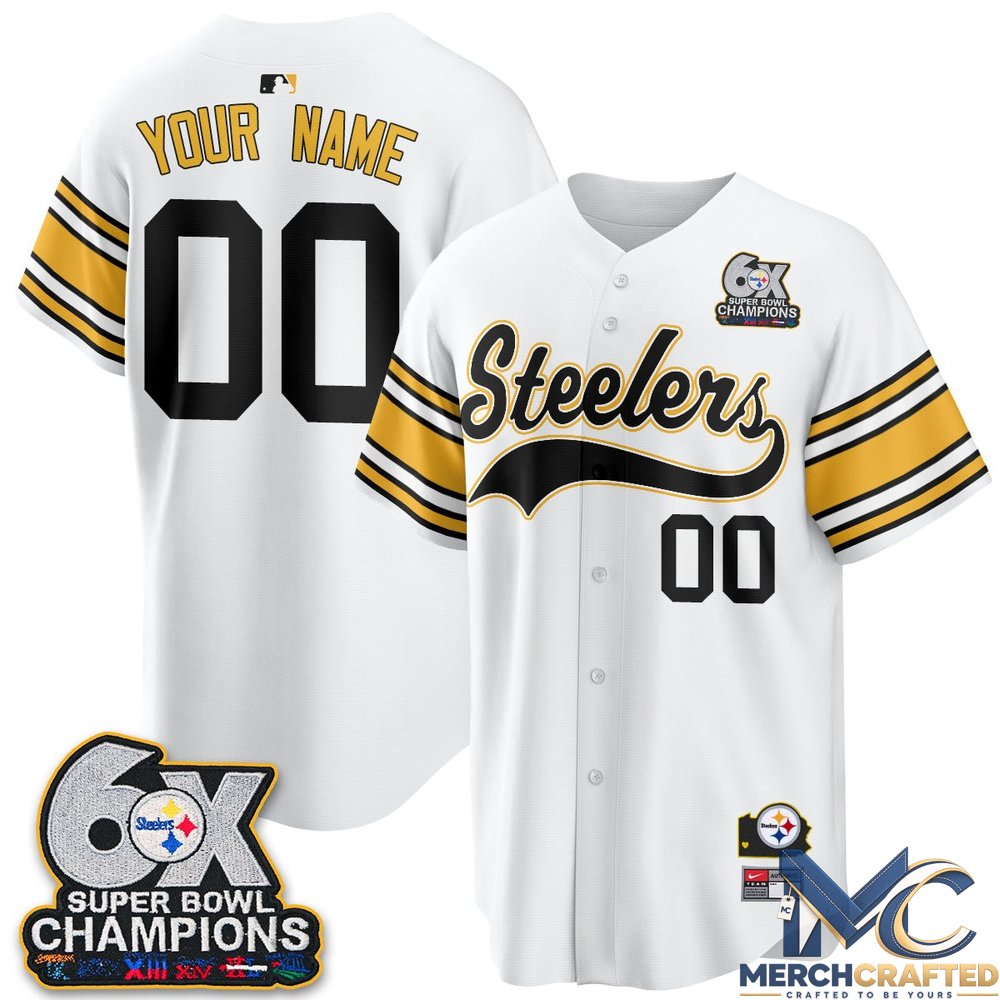 Pittsburgh Steelers 6X Champs Throwback Baseball Jersey
