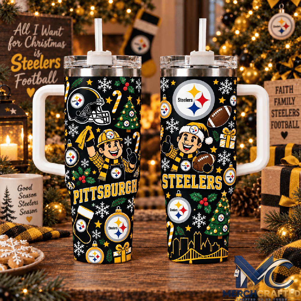 Pittsburgh Steelers Christmas 40oz Tumbler With Handle Holiday Football Fan Gift