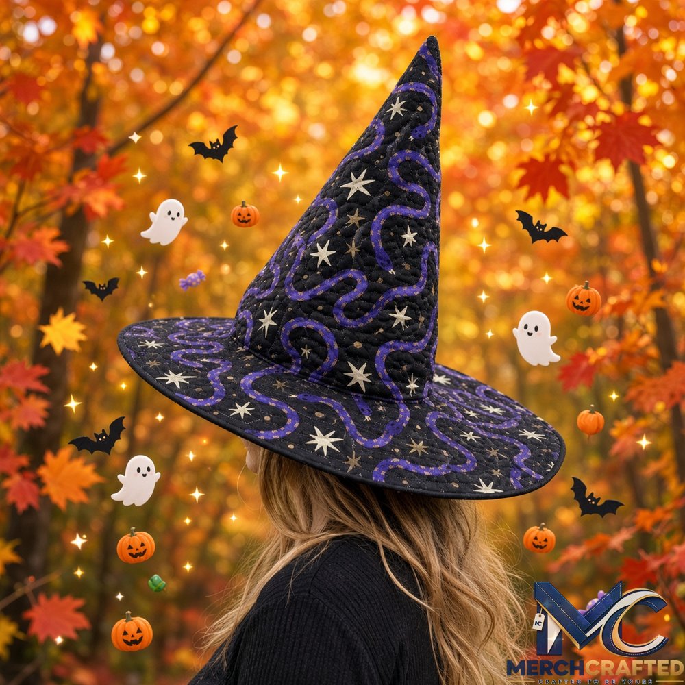 Purple Snake Moon Celestial Limited Edition Quilted Witch Hat Womens Black Costume Hat