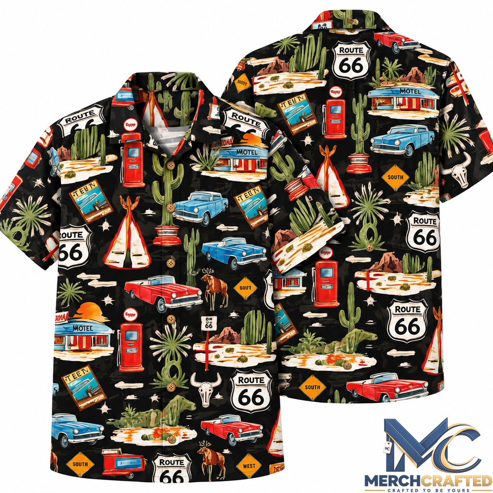 Route 66 Vintage Cars Desert Highway Hawaiian Shirt
