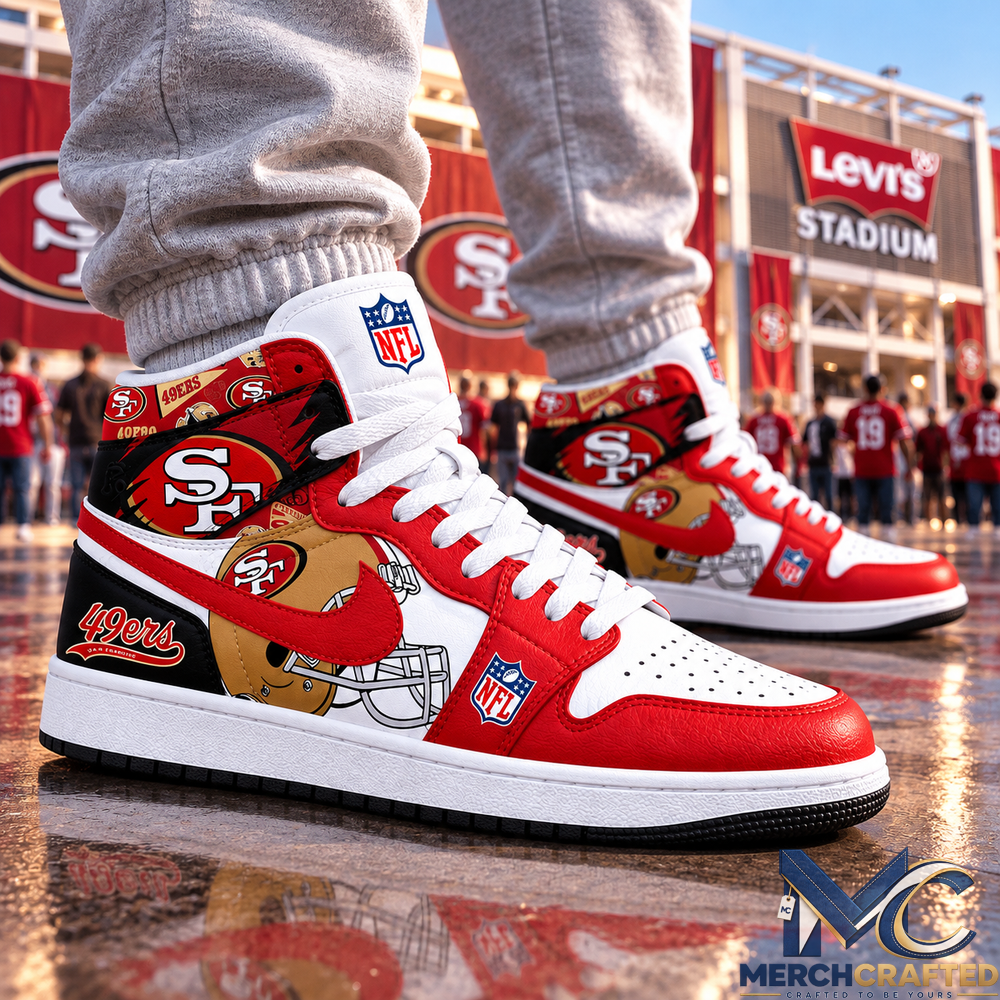 San Francisco 49ers Football High Top Sneakers Red Gold Fan Shoes for Men and Women