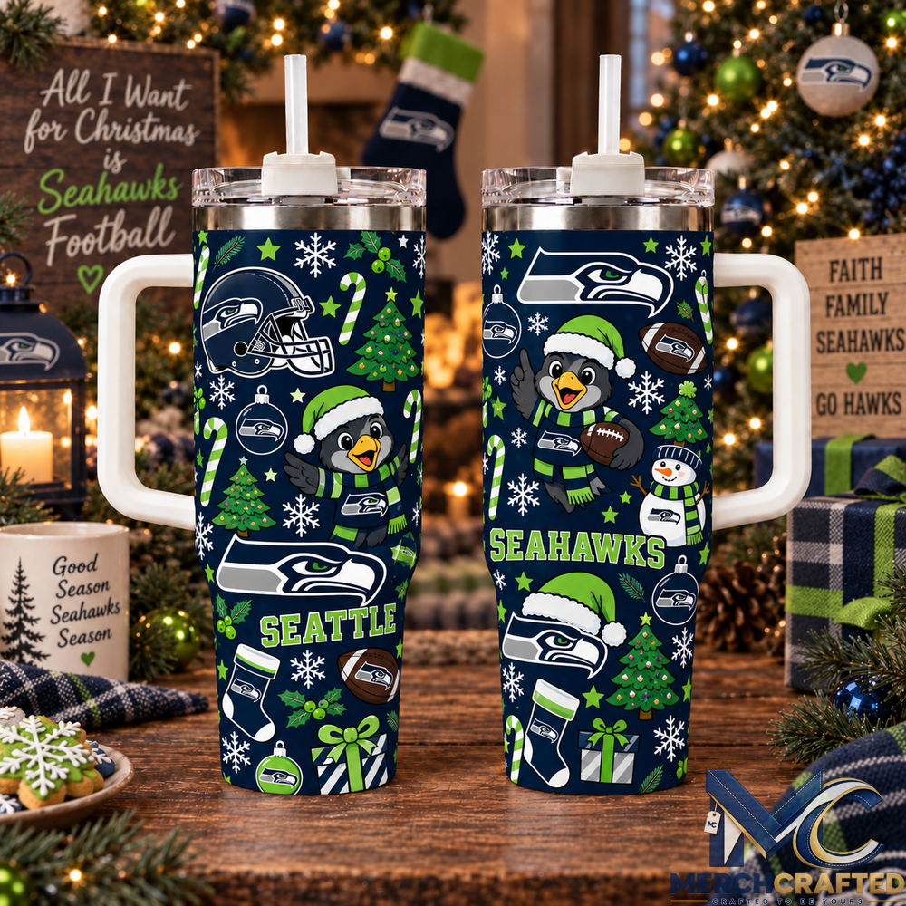 Seattle Seahawks Christmas 40oz Tumbler With Handle Football Fan Holiday Gift