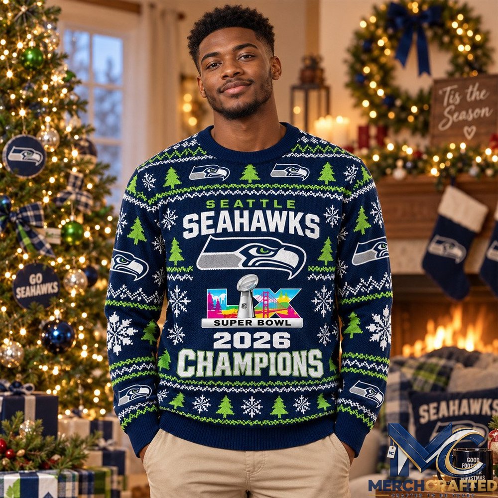 Seattle Seahawks Super Bowl LX Champions 2026 Ugly Christmas Sweater