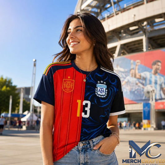 Spain and Argentina World Cup 2026 Final Half And Half Split Jersey